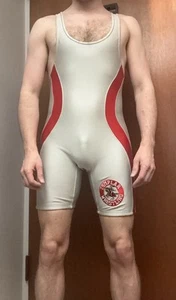 Vintage New Buck’s Bags Templar’s Wrestling Singlet Silver Red Medium M - Picture 1 of 6