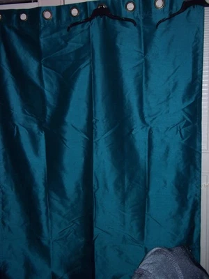 Pier 1 Imports 4  Lined Panels Curtains 53" X 102 ” Shiny Teal W/ Grommets EUC - Image 1 of 4