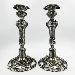 RARE PAIR CANDLESTICKS SILVER PLATE ELKINGTON, MASON & CO 1850 VICTORIAN - Picture 1 of 13