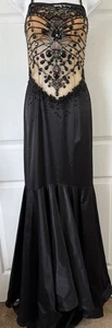 Musani Couture Italien schwarz Satin Perlen Art Deco Meerjungfrau Kleid 8/10 - Bild 1 von 11