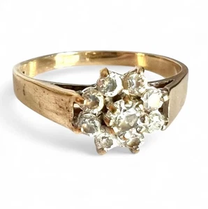 Anillo Vintage Oro 9ct Circonita Cúbica Flor Racimo Sello 1.87g Talla M - Imagen 1 de 24
