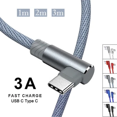 90 Elbow Type C USB C Fast Charge Charger Cable Android Phone Data Lead 1m 2m 3m - Image 1 of 4