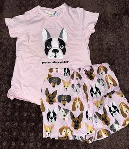Girls Peter Alexander French Bulldog Face Size 6 Shorts T-shirt Top Pink - Picture 1 of 7