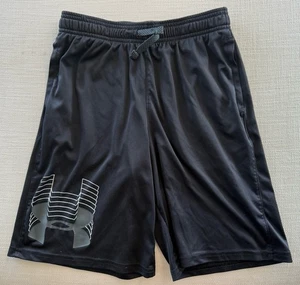 Under Armour Athletic Shorts Boys Youth Large L Loose Black White Gray Logo - Picture 1 of 3