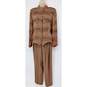 Amanda T Woman Brown 2 piece Set Size M Top and Pants Shoulder Pad Elastic waist - Picture 1 of 13