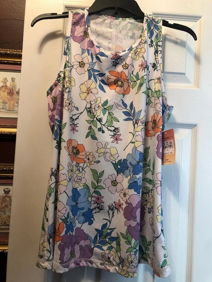 NWT Ladies SOFIBELLA White Multicolored Floral Tennis Tank Top Shirt - XL - Image 1 of 1