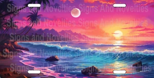 Sunset wit Moon License Plate Beach Personalized Custom Add your own Text - Picture 1 of 7