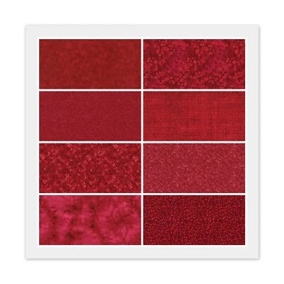 Lot of 8 Fat Quarters, RUBY RED, 100% Quilting Cotton Fabric FQ Bundle - Image 1 of 4