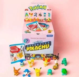 Full Box 32pcs Hello Pokemon Surprise Blind Bag Mini Rubbers Detective Pikatchu - Picture 1 of 3
