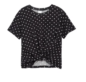 NORDSTROM Girls Black White Polka Dot Twist Knot Front T-Shirt Tee M 8/10 NEW - Picture 1 of 1