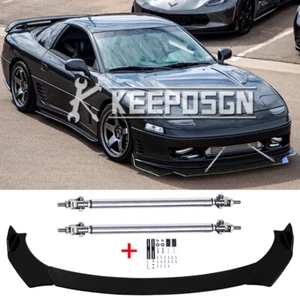 For Mitsubishi 3000GT Gloss JDM Front Bumper Lip Splitter Spoiler + Strut Rods - Picture 1 of 12