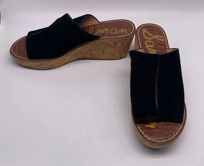 Mules de cuña Sam Edelman de gamuza negra corcho talla 11 M Foto 1 de 4