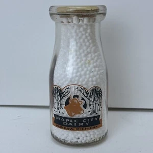 Half Pint Pyro Milk Bottle Two Tone Maple City Dairy PAW PAW MICHIGAN MICH MI - Picture 1 of 12