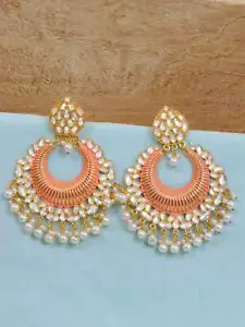 Peach-White Gold Plated Party Wear Earrings for Women - Picture 1 of 3