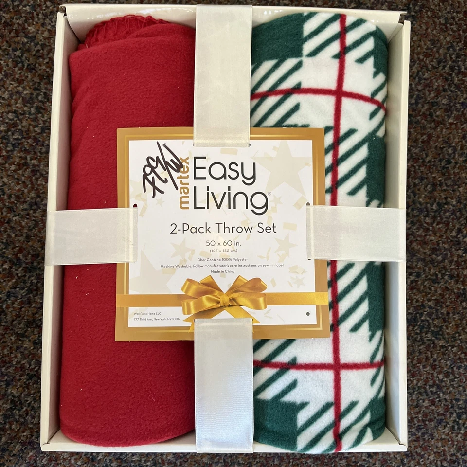 Martex Easy Living Pack Juego de 2 Tiros 50" x 60" Rojo y Cuadros NUEVO Foto 1 de 1