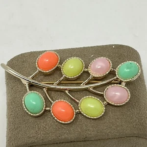 Vintage Flower Branch JELLY BELLY Brooch Pin Pastel Cabochon Sarah - Picture 1 of 4