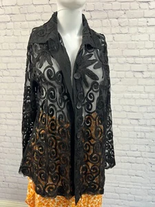 Parsley and Sage Black/Black Mesh Long Sleeve Lilibet Embroidered Jacket Size L - Picture 1 of 8