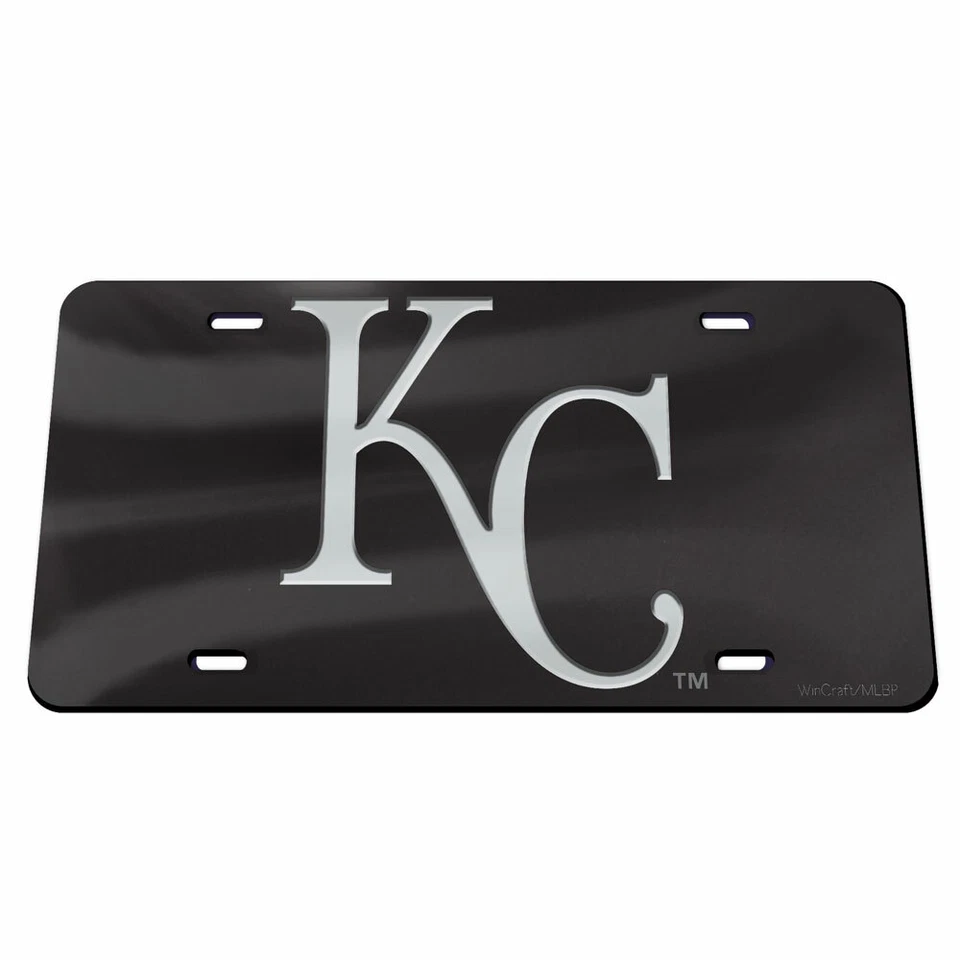 KANSAS CITY ROYALS BLACK AND SILVER CRYSTAL MIRRORED CAR LICENSE PLATE MLB - Image 1 of 1