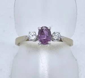 9ct Yellow & White Gold Ruby & Cubic Zirconia 3 Stone Ring - Picture 1 of 12