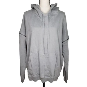 AllSaints Graded Lo Hoodie Gray Oversized Zip Off Sleeves High Low Pocket Small - Picture 1 of 10