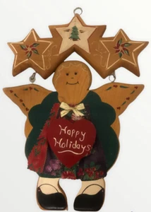Vintage Christmas Wood Angel Holidays Stars Hanging Decor Mexico Folk Art Signed - Picture 1 of 7