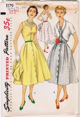 Uncut 1955 Simplicity 1179 Sundress Bolero 16.5 Button Front Fit Flare Easter - Image 1 of 4