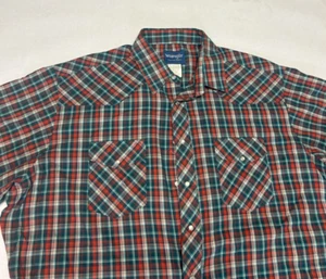 Camisa a Presión Wrangler Western Pearl De Colección Manga Corta Roja/Verde A Cuadros Para Hombres 2XT - Imagen 1 de 7