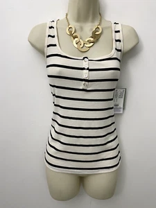NWT H&M Classic Nautical Sailor Navy Tank Top White Navy Nordstrom Sz M - Picture 1 of 5