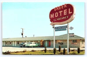 Postcard Evansville Indiana Greer Sign Neon Sign Old Cars Hwy 41 c1950's - Picture 1 of 2