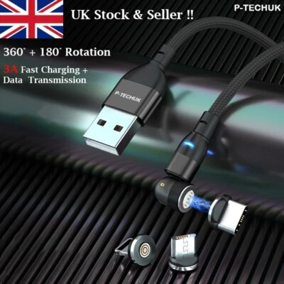 540° 3 in 1 Magnetic Fast Charging Data Syn Magnetic Cable Phone USB Charger A17 - Image 1 of 4