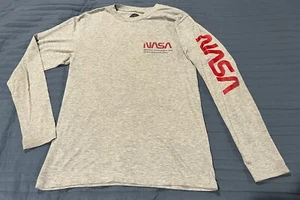 NASA Long-Sleeve T-Shirt Tee Space Shuttle Rocket Spaceship Men S Gray White Red - Picture 1 of 12