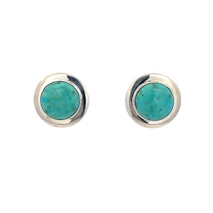 Sterling Silver Turquoise Round Button Earrings DTR Jay King Desert Rose Trading - Picture 1 of 7