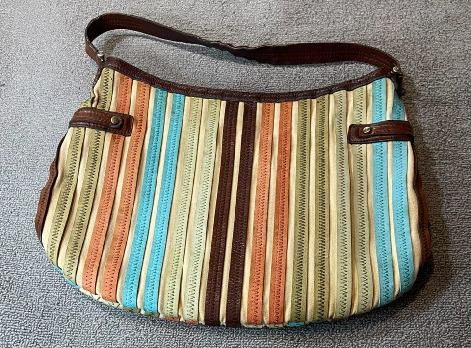 Liz Claiborne purse handbag Leather Colorful striped pattern - Image 1 of 4