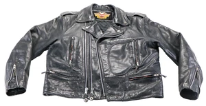 harley davidson mens jacket L black leather D Pocket zip bar vintage insulated - Picture 1 of 18