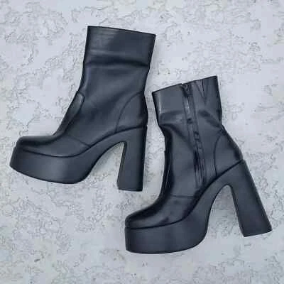 Talla 8.5 | NUEVA GB Gianni Bini Levi Tate Cuero Plataforma Bota en Negro Media Pantorrilla Foto 1 de 2