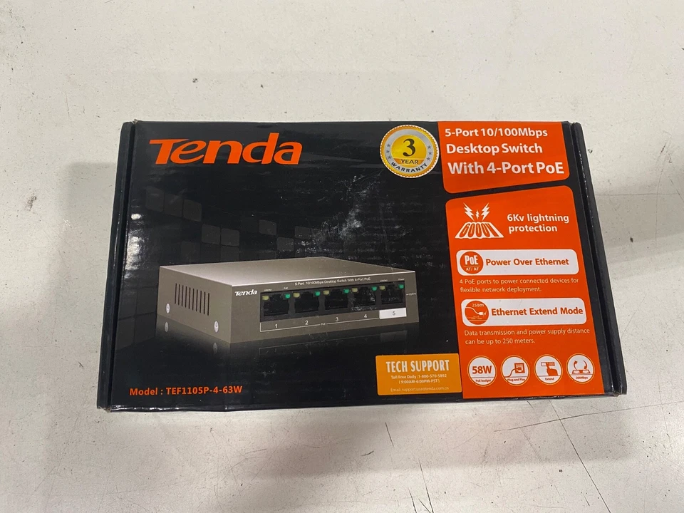 Tenda TEF1105P-4-63W 5 Port 10/100Mbps Desktop Switch with 4-Port PoE - Image 1 of 1