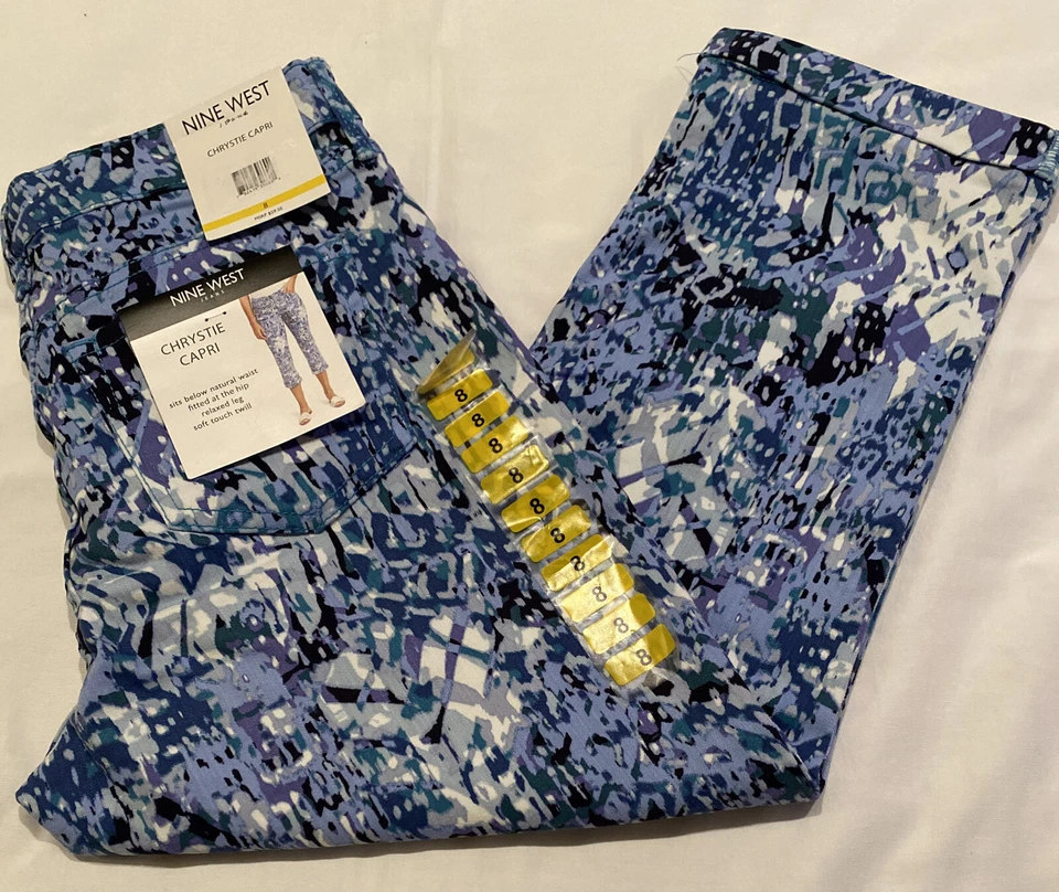 Nine West Ladies Chrystie Capri Denim Blue Print Size8