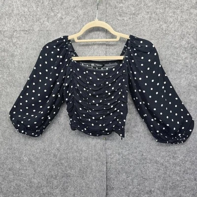 Top Zara Mujer Extra Pequeño Negro Blanco Lunares Corsé Estilo Cremallera Lateral Recortado Foto 1 de 4