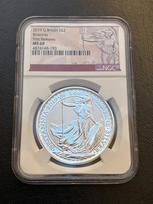 2019 1oz Silver Britannia Coin UK Royal Mint one ounce MS69 silver bullion coin - Image 1 of 2