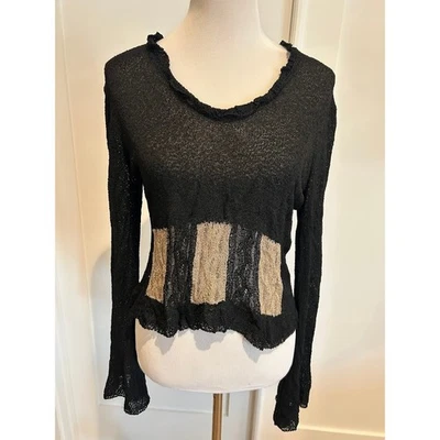 Top Bette Paige Negro Tejido Transparente Manga Larga con Detalle de Bloque Tostado Talla L Foto 1 de 4