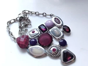 Odys Paris Rhinestone Enamel pink Purple Tone Bib Style Necklace Statement - Picture 1 of 6