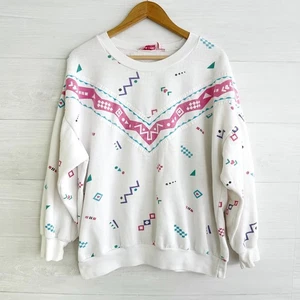 Vintage Color Code - weißes geometrisches Sweatshirt mit Rundhalsausschnitt, 24W - Bild 1 von 8