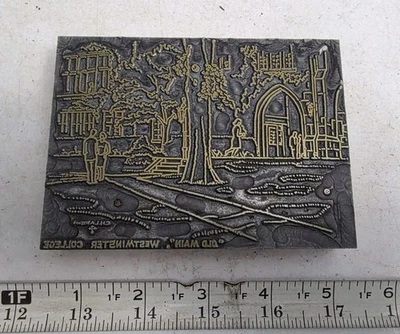 Vintage Letterpress Printing Block Old Main Westminster College C. H. Larson - Image 1 of 4