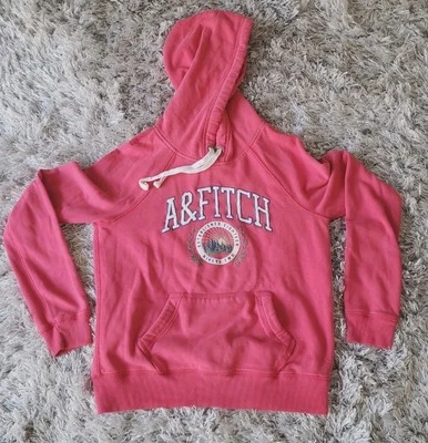VTG Abercrombie & Fitch Women's Medium Hoodie Spell Out Embroidered Pockets Red - Изображение 1 из 4