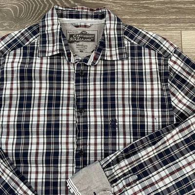 Canterbury of New Zealand Shirt Long Sleeve Button Down Blue Red Plaid M Rugby - Image 1 of 4