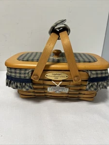 Longaberger Woven Memories Basket Heartland 1999 forro protector tapa acento azul - Imagen 1 de 6