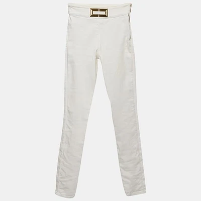 Elisabetta Franchi White Denim Metal Logo Detail High Waist Jeans S Waist 25" - Image 1 of 4