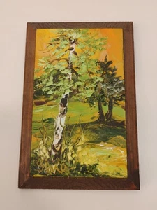 Original Art Textured Painting On Wood 5 1/2" X 8" Birch Tree - Picture 1 of 5