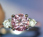 Diamond Pink & White Heated Treated Wedding ,Promise Ring 925 Silver 2 Cts
