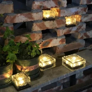 Outdoor Solar Brick Lights Ice Cube Light Brick Rock Lamp Glass Landscape Garden - Picture 1 of 10